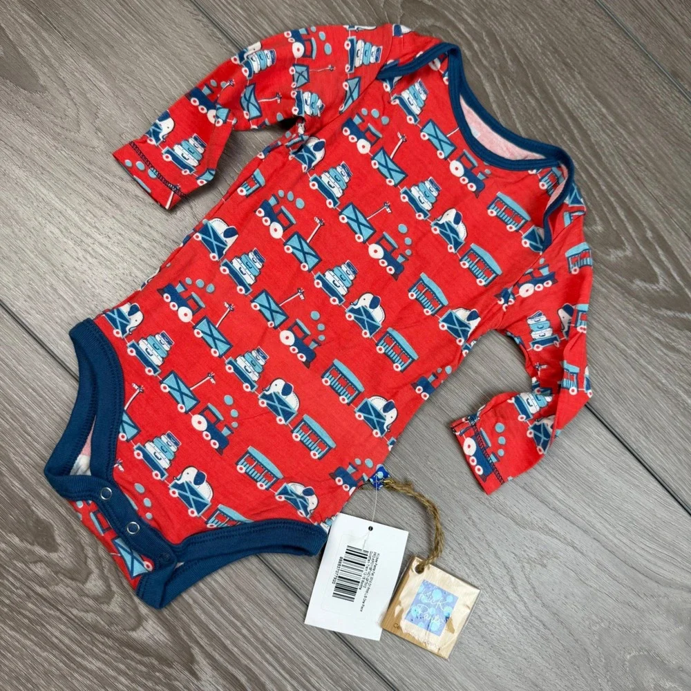 KicKee Pants Unisex Baby Goldfish Train Long Sleeve One Piece Red 12-18 Months